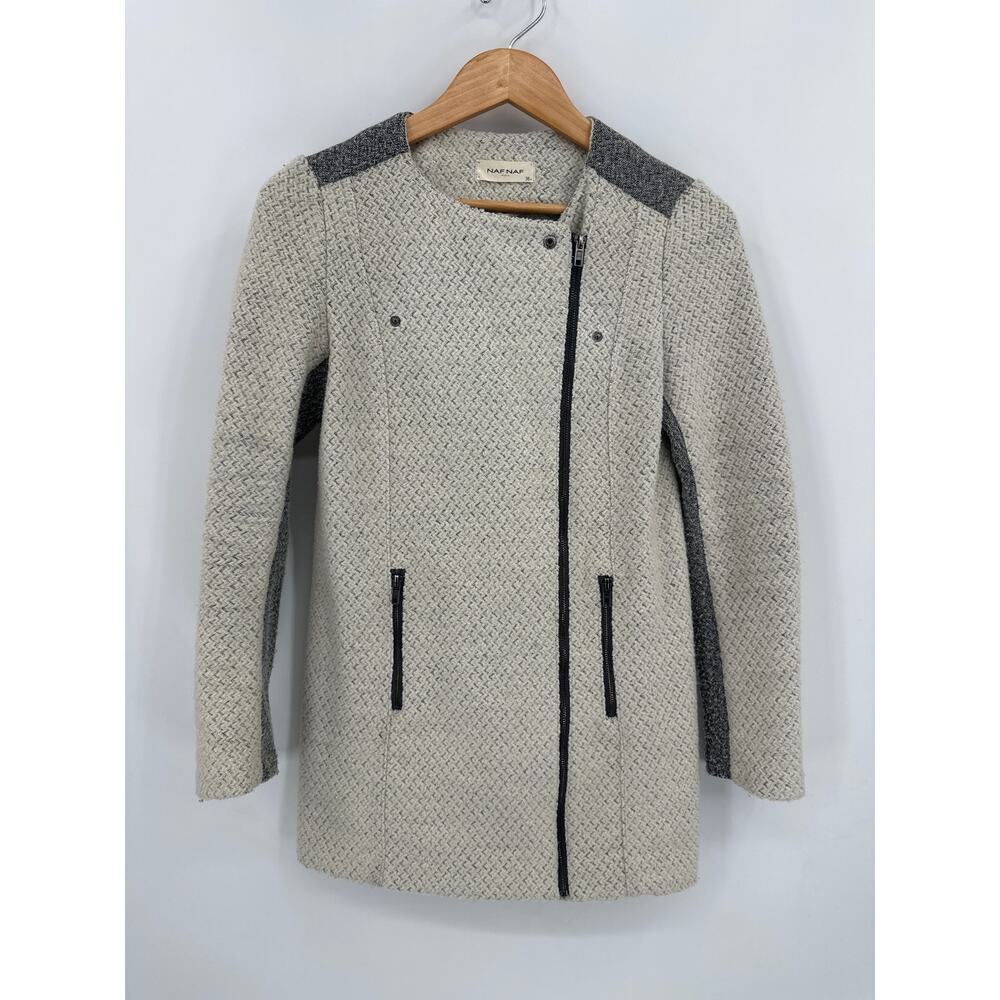 Naf Naf Wool Blend European Coat Size 38/ US Size 8 Gray & Beige